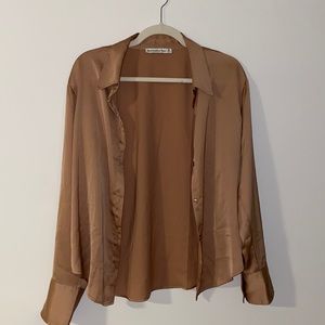 Abercrombie brown satin button up blouse